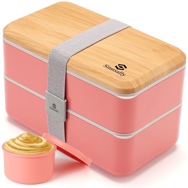 Sinnsally1400ML Bento Box Lunch Boxes,Japanese Bento Lunch Box Kids,Meal Prep Container Box with Compartments,Leak-Proof Food Storage Box for Men Women,Microwave Safe(Pink)