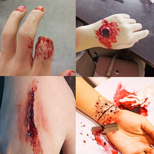 MEICOLY Fake Blood Washable,1.06 OZ Edible Stage Blood,Realistic Drips Sticky Fake Blood with Brush,Safe for Mouth,Teeth,Nosebleed,Halloween,Cosplay,SFX Makeup,Special Effects Cut Flesh Wound,Bright
