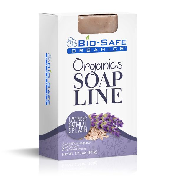 Bio-Safe Organics Lavender Oatmeal Splash Organic Soap | 100% Organic Handmade Luxurious Bath Soap | All Natural Soap| Relaxing Aromatherapy for All Skins | 100% Natural and Moisturizing 3.75 Oz Bar