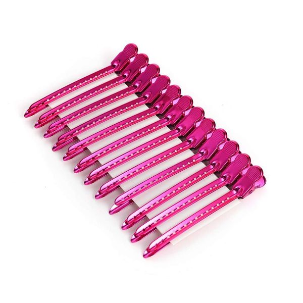 Drayas 12Pcs/set 3.7 Inches Metal Hair Clips for Styling and Sectioning,Dividing Duck Bill Clips with Prevent slippery Holes, Professional Salon Hair Clips for Women and Girls (Rose Red)