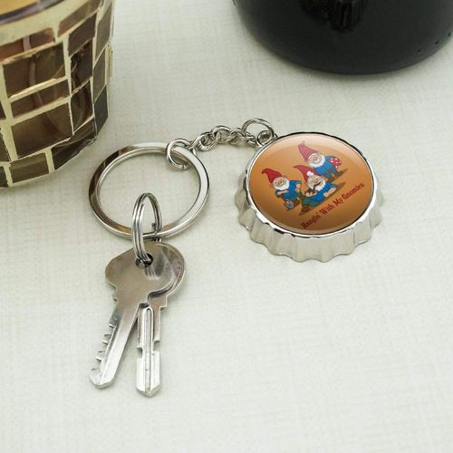 Hanging With My Gnomies Gnomes Keychain Chrome Plated Metal Pop Cap Bottle Opener