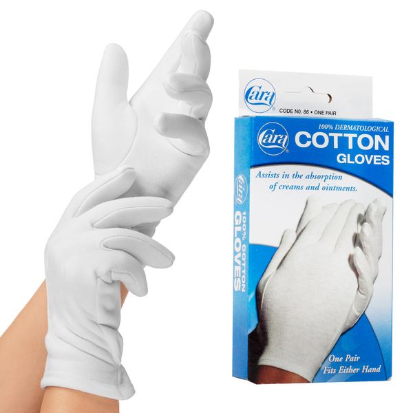 Cara Moisturizing Eczema 100% Premium Cotton Gloves, Extra Large, White, 1 Pair