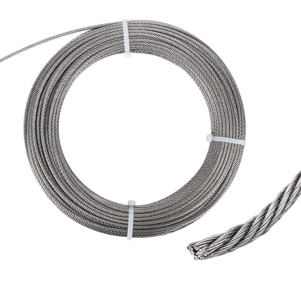 Aicosineg Wire Rope, Typhoon Protection, Stainless Steel Wire, Diameter 0.04 inch (1 mm), Length 98.4 ft (25 m), Working Load Capacity: 132.8 lbs (63.7 kg), 304 Stainless Steel, 7 x 7 Construction,