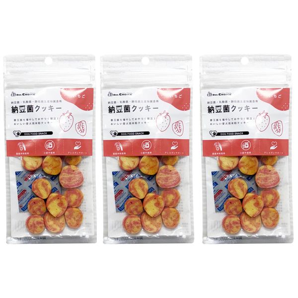 Doctor's Choice Natto Bacteria Rice Flour Cookies, Strawberry, 1.1 oz (30 g) x 3 Bags Set