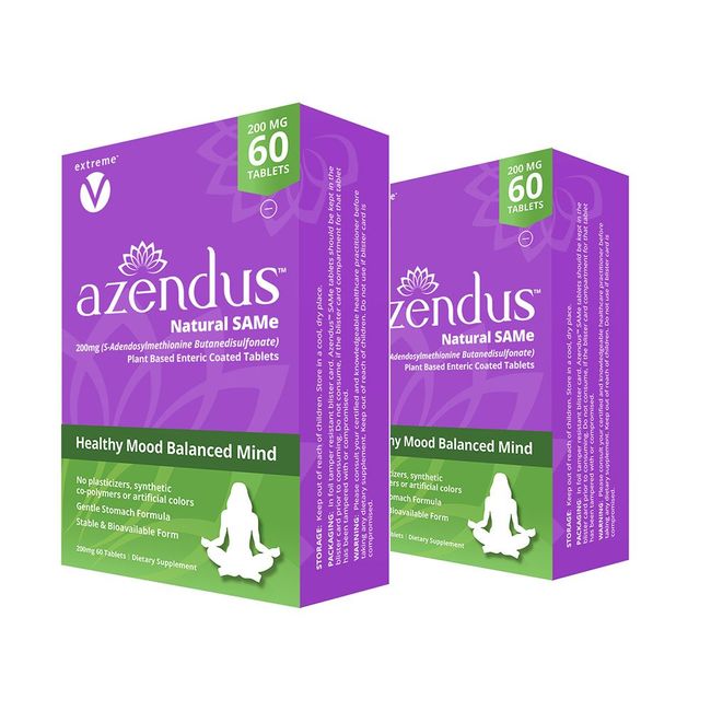Azendus Mood 200mg of S-Adendosylmethionine Butanedisulfonate (Same) (2 Boxes - 120 Enteric Coated Tablets) Vegan, Gluten Free, Soy Free