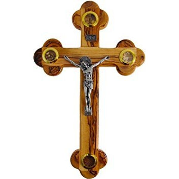 Olive Wood Cross Crucifix with Holy Essences