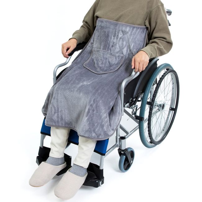 Astro 320-34 Wheelchair Blanket, Gray, Nursing Care, Washable, Warm, Cable Knitted, Boa Fabric, Cold Protection, Pockets, Anti-Slip Strap Included