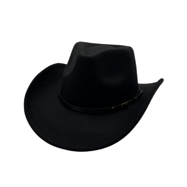 Classic Western Cowboy Hat Cowgirl Hat Unisex Men's & Women's Wide Brim Felt Fedora Hat Flat Top Hat with Buckle Belt