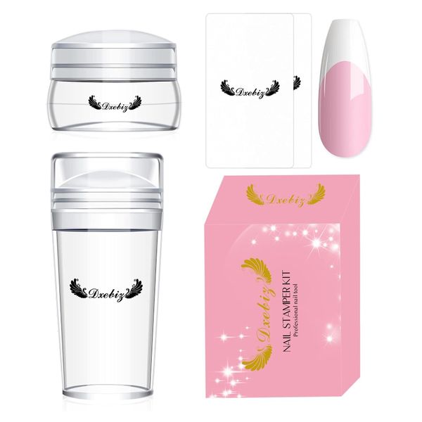 French Tip Nail Stamp - 4PCS Nail Art Stamper Kit Clear Silicone Nail Stamping Long & Short Jelly Stamper for Nails with Scrapers Nail Stamper Kit for French Manicure