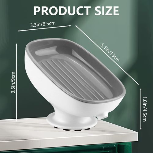 SNOMEL Soap Dish with Suction Cup Design, Double Drained Self Draining Soap Dish, Soap Bar Holder for Shower Bathroom Kitchen Toilet (Gray)