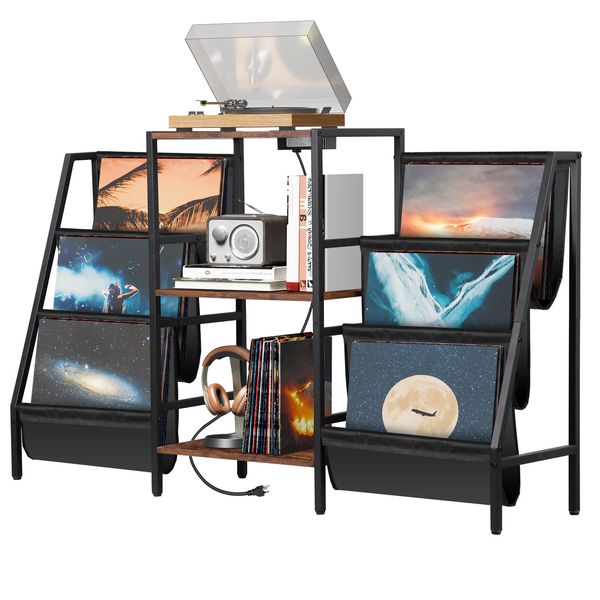 Modern Record Player Stand with Vinyl Holder Display Shelf End table for Bedroom
