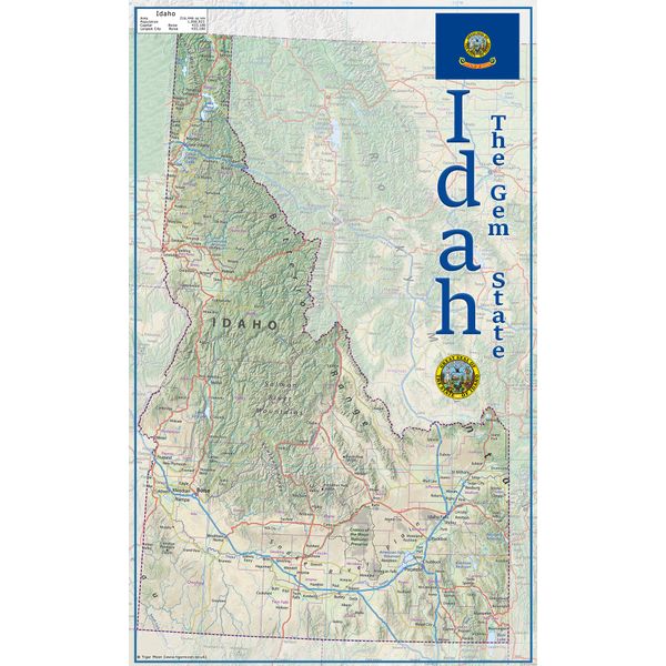 Idaho State Physical Map - 16.5 x 26.9 Inches - Paper Laminated