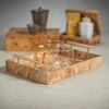 Zodax Leiden Burl Wood Design Rectangular Tray with Gold Handles (Medium Rectangle)