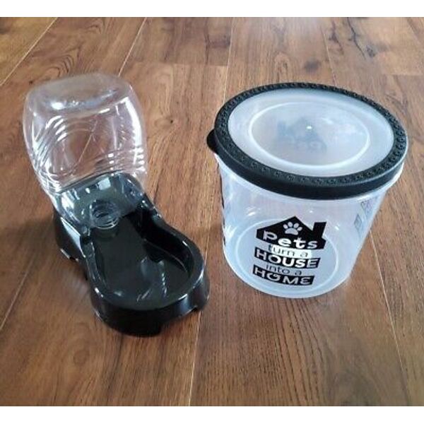 Small Pet Food/Snack Container And Water Dispensing Bowl- Black