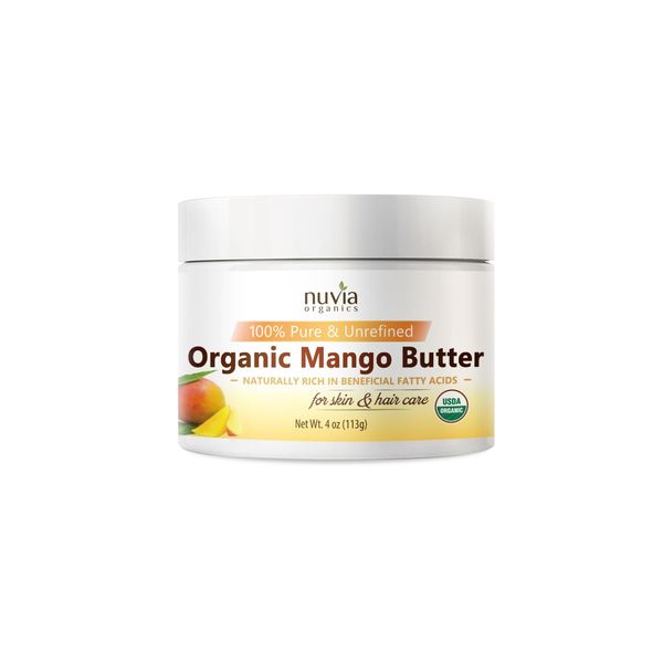 Nuvia Organics Organic Mango Butter - USDA Certified Organic, Non-GMO - For Skin Care & Anti-Aging; 4oz