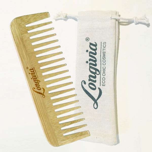 Longivia® Kamm für Locken Haar Ökologischer Holzkamm Grob 100% aus natürlichem Bambus Lockenkamm Naturlocken - Kamm Breite Zinken - Wide Tooth Comb Entwirrkamm