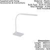 Table Lamp-Colour White-Shade - Touch On/Off Dim-Dimmable Bulb LED-4.5W Included - Side Console Free Standing Base Bedside Task Base Set
