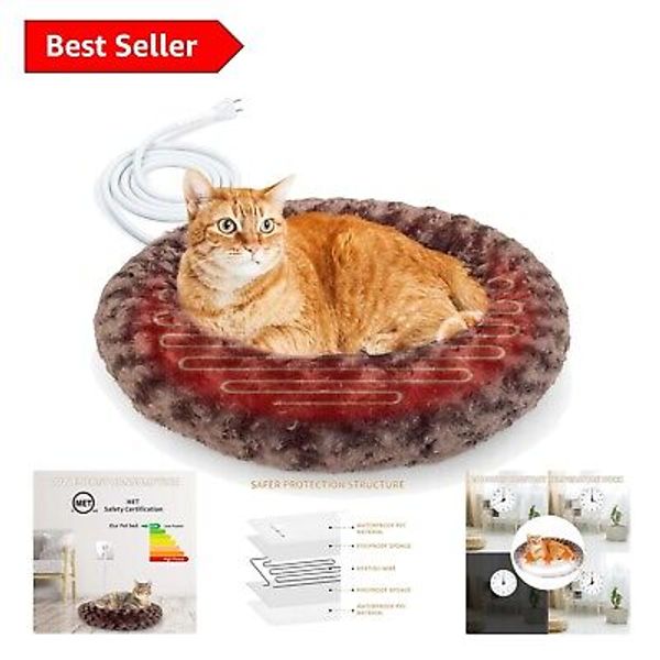 Ultra Soft Machine Washable 19" Heated Cat Bed for Indoor Cats & Small Dogs