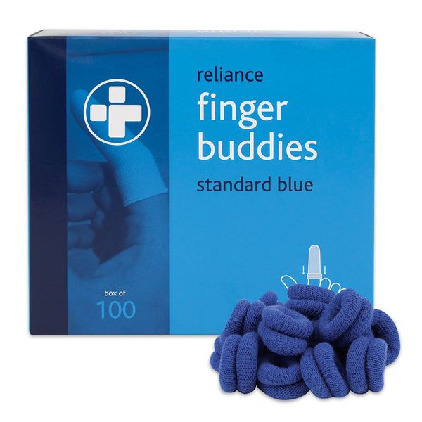 Reliance Medical Finger Buddies Bandage Box - Stainless Steel Accessory for Elasticated Bandage, Ideal for Kitchen and Food Environments, Blue (Pack of 100)