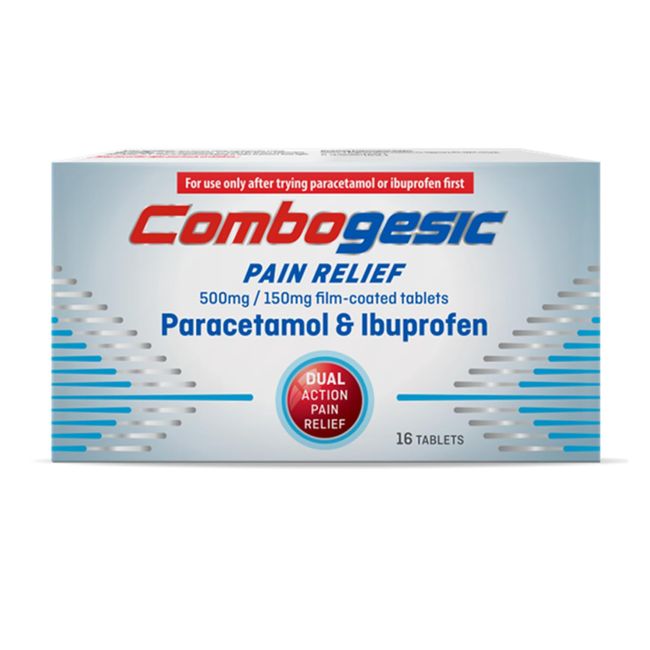 Combogesic Pain Relief Paracetamol 500 mg and Ibuprofen 150 mg, for Headache, Migraine, Period Pain, Back Pain, Toothache pain, Pack of 16 tablets