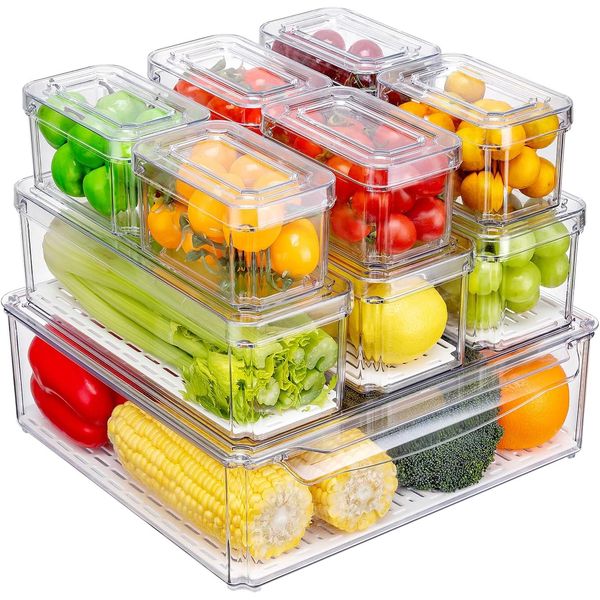 10 Pack Fridge Organizer, Stackable Refrigerator Organizer Bins with Lids, Bpa-F