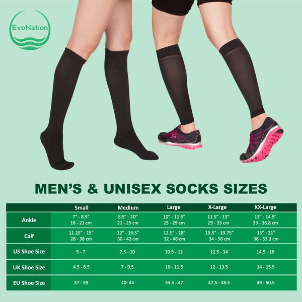 EvoNation Men & Women Knee High 15-20 mmHg Graduated Compression Striped Socks – Moderate Pressure Compression Garment