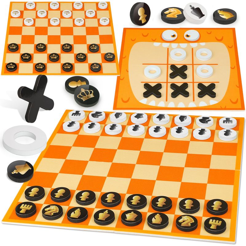 Coogam Portable Chess Set, 3-in-1 Travel Board Checkers Tic Tac Toe ...