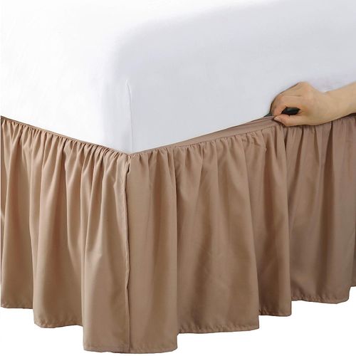 Bed Maker’s Never Lift Your Mattress Microfiber Wrap-Around Bed Skirt, Gathered Ruffled Style, Classic 14 Inch Drop Length, Twin, Mocha