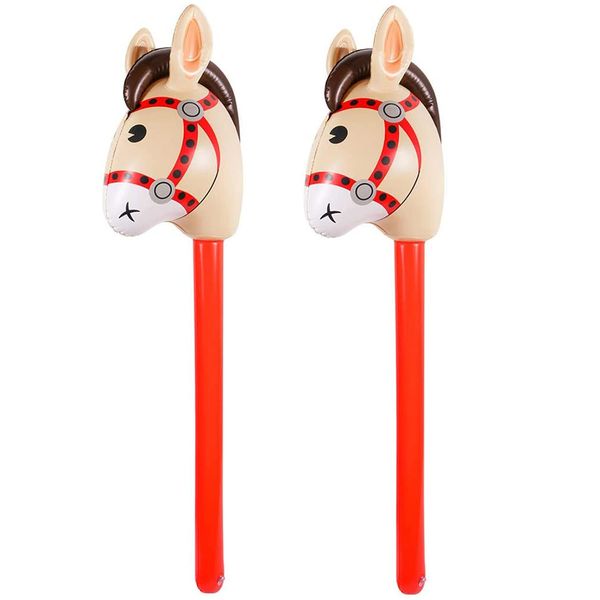 2PCS Inflatable Stick Horse - Inflatable Horse Head on Stick Horse Costume Pony/Halloween/Western Cowboy/Horse Baby Shower Birthday Party Decorations Supplies Favors, 37 Inches (Red)