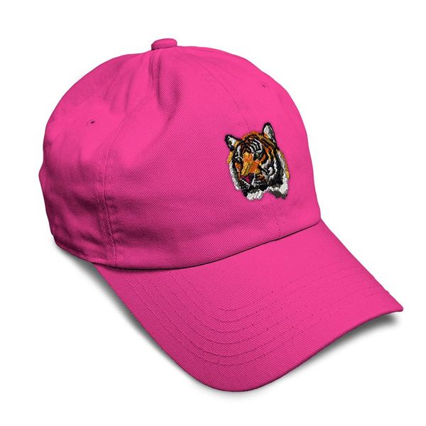 Soft Baseball Cap Tiger Cross-Stitch Embroidery Wild Animals Tigers Embroidery Twill Cotton Dad Hats for Men & Women Hot Pink Design Only