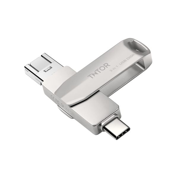 TNTOR USB Memory, 64 GB, 3 in 1 Smartphone USB, Flash Drive, Compatible with IOS/Android/PC, Flash Memory, High Speed Data Transmission, Eliminates Insufficient Capacity, Double-Sided Insert,