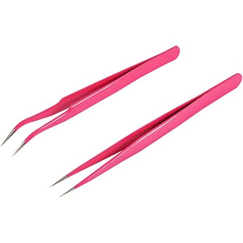 Geviro 2 Pieces Nail Art Tweezers Straight and Curved Tip Tweezers False Eyelash Rhinestone Picker Pointed Tweezers Makeup Tools