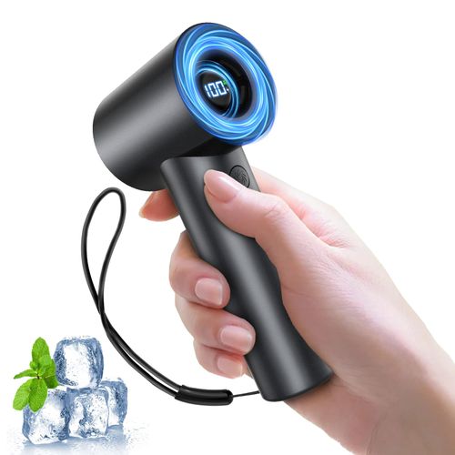 Portable Handheld Turbo Fan-20000 RPM High Speeds Rechargeable Personal Cooling Fan with 5 Speed Levels, Digital Display, 10m/s Max Airflow, Mini Fan for Travel,Outdoor, Gift for Women Men, Black