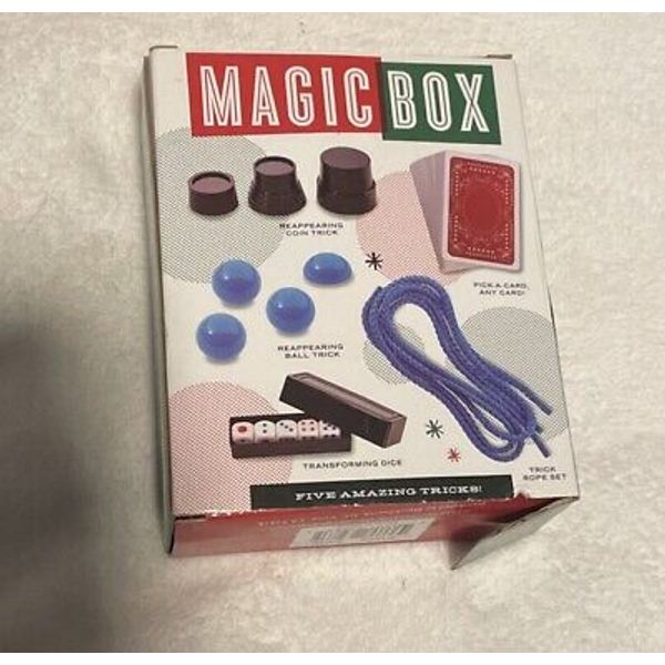 Magic Box with Five Amazing Magic Tricks - Cards, Ball, Dice, Rope, Coin - NEW