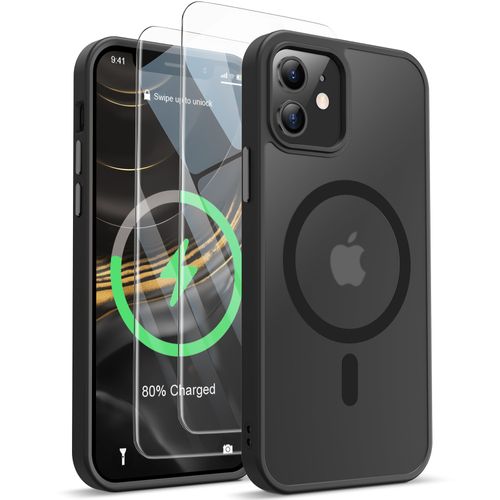ORETECH Magnetic for iPhone 12 Case/iPhone 12 Pro Case, [Compatible with MagSafe][2 Pcs Screen Protectors][15 FT Drop Protection], Translucent Shockproof Phone Case iPhone 12/12 Pro Cover, Black