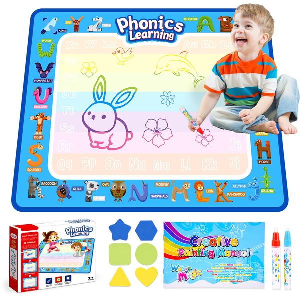 Grriopi Toddler Toys for 2 3 4 5 Year Old Boys Girls, Water Doodle Mat 1-6 Year Old Girls Easter Gift, Educational Toys for 2-5 Year Olds Water Drawing Mat Birthday Gift for Kids（80 * 60CM）