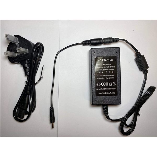 DIXIETREE 24V 1A AC-DC Adapter, 3.5mm Audio Connector, Compatible with Laptops, Tablets, UK Plug