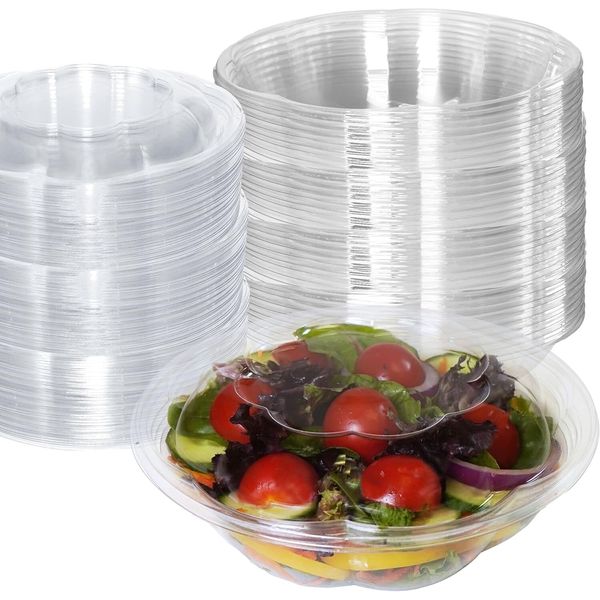 48oz Clear Plastic Disposable Salad Bowls with Lids 150pcs