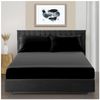 Super Soft King Size Fitted Sheets, Luxury Polyester 25 CM Deep Fitted Sheet, Easy Care & Warm Elasticated Corner Microfibre Bed Sheets, Black