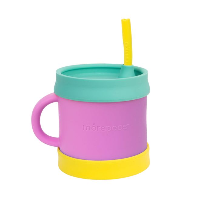 morepeas Baby Cup with Straw | Training Sippy Cups for Infant to Toddler Baby Led Weaning | 8 Ounce | Converts to Heat-safe Suction | Premium Silicone | BPA Free | Grape