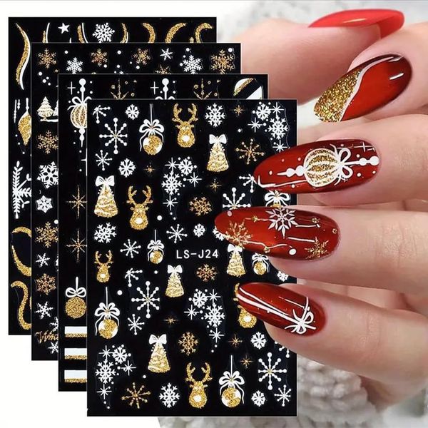 4 Fogli Natale Adesivi Unghie Nail Art, Adesivi per Unghie Natalizi 3D Nail Art Stickers Autoadesivi Stickers Unghie Decorazioni