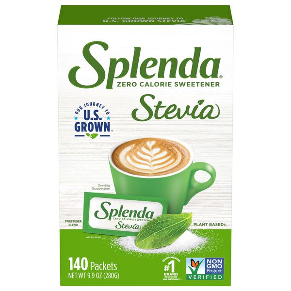 SPLENDA Stevia Zero Calorie Sweetener, Plant Based Sugar Substitute Granulated Powder, Single Serve Packets, 140 Count