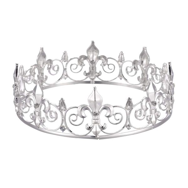 SH SNOWH Full King Crown Silver, Metal Tiaras and Crowns for Men, Birthday Crown Prom Party Hats Costume Hair Accessories