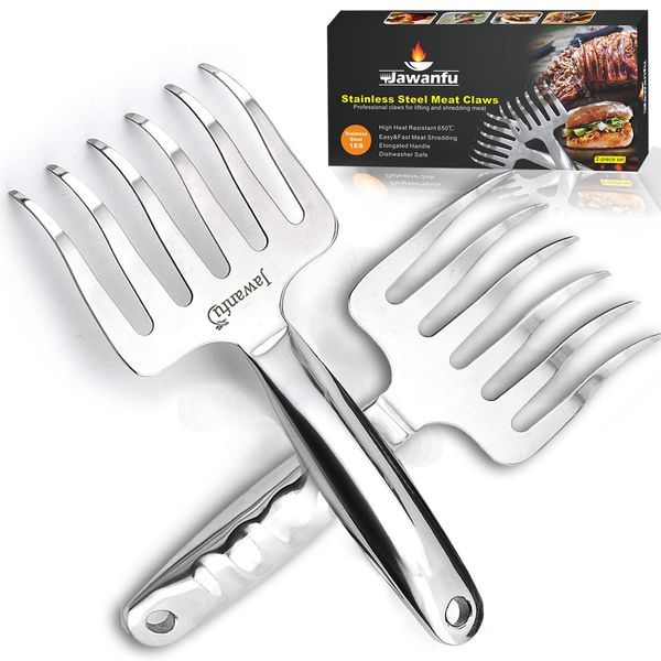 Jawanfu Meat Shredder Claws, Stainless Steel Bear Claws for Shredding Meat, BBQ Forks For Handling, Lifting Pork, Chicken, Metal Accessories for Slow Cooker Crockpot,Pulled Pork Claw x2