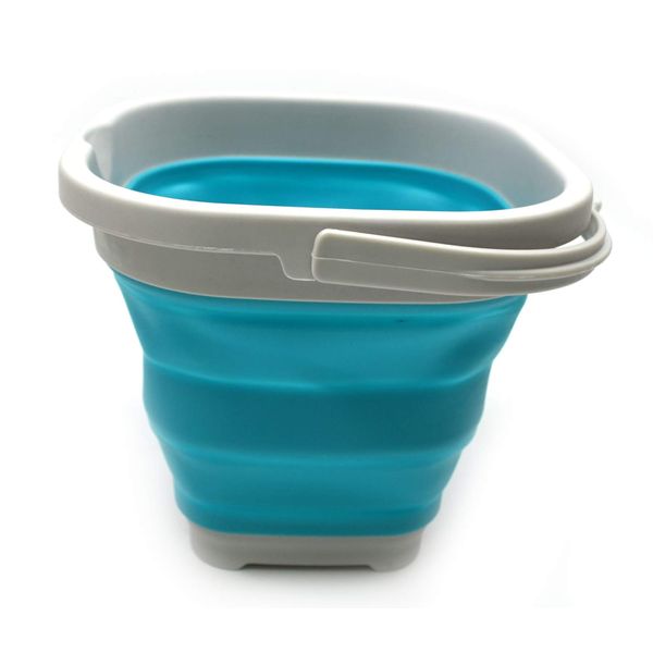 SAMMART 2.6L (0.68 Gallon) Super Mini Sqare Collapsible Plastic Bucket - Foldable Square Tub - Portable Fishing Water Pail - Space Saving Outdoor Waterpot (1, Grey/Bright Blue)