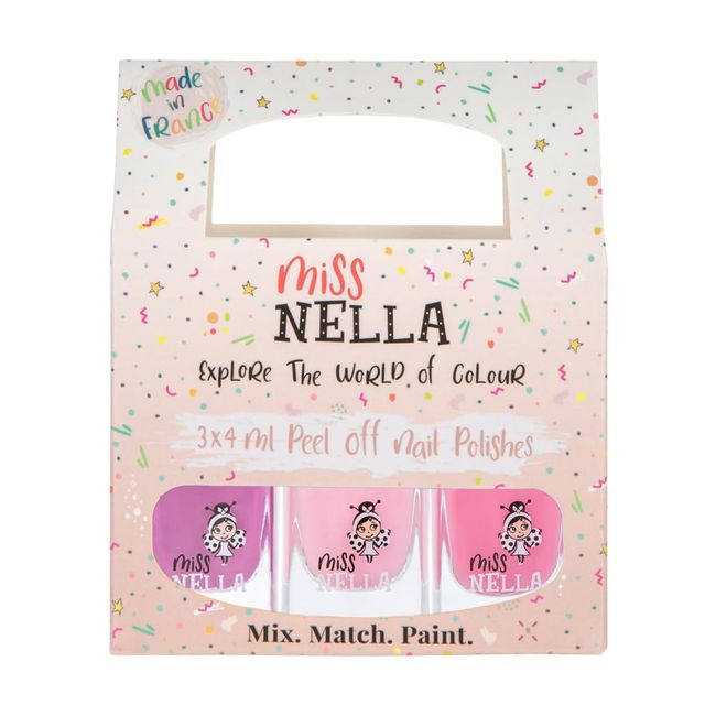MISS NELLA SWEET LITTLE PACK, Nail Polish Set-Easy Pell off And Water Based Formula, 3 Colors of Nail Glitter set- Cheeky Bunny, Pink A Boo & Little Poppet, Perfect Kids Nail Polish