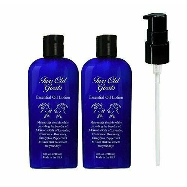 Essential Oil Lotion by Two Old Goats - 8 Fl. Oz. with Dispenser Pump (2 Pack)