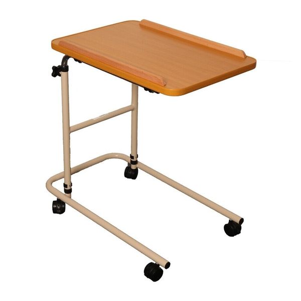 Portable Overbed Table With Castors Adjustable Height & Angle Top Bed or Chair