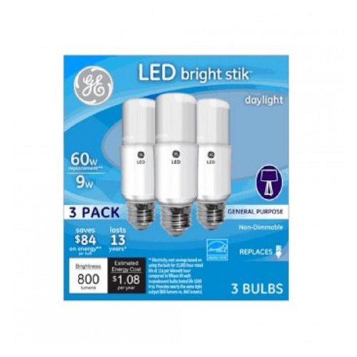 General Electric 63592 WHT Brig Rel Bulb 3 Pack 9W Daylight LED Bright Stik, 3 Count (Pack of 1)