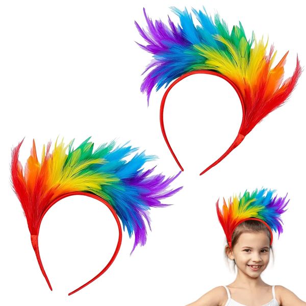 2Pcs Colorful Feather Headband Pride Accessories Rainbow Headband Cute Headbands Party Headgear Creative and Practical Hair Accessories Fancy Dress Outfit for Women Girl Wedding Halloween Party